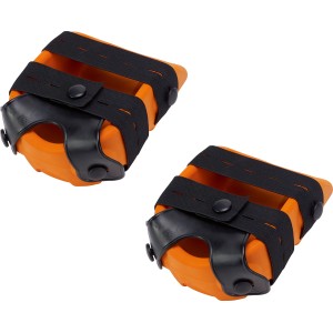 Ginocchiere LUX Comfort Orange, paio di protezioni per ginocchia con cinturini e calotta neri.