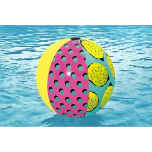 Pallone da piscina t.b.t. colorato con motivo a limoni e pois in acqua.