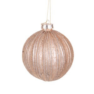 t.b.t. Palla di Natale rosa con accenti argentati, superficie a coste.