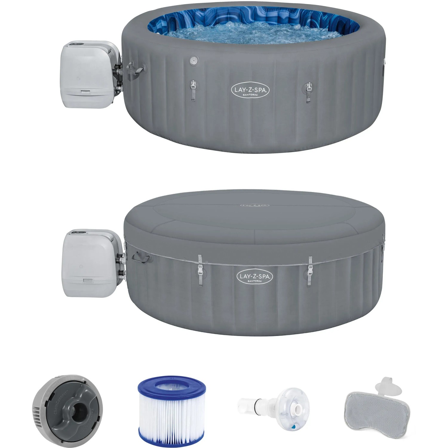 Bestway LAY-Z-SPA Santorini HydroJet Pro, vasca idromassaggio gonfiabile, 216x80cm, con accessori.