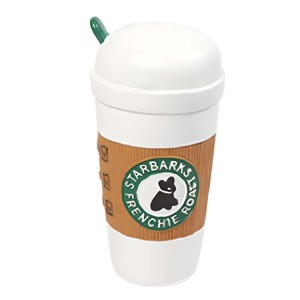 t.b.t. Giocattolo per cani a forma di tazza di caffè.