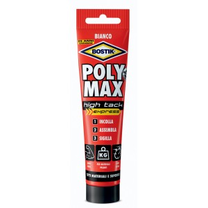 Tubo di Bostik Poly Max Express, adesivo bianco per vari materiali.