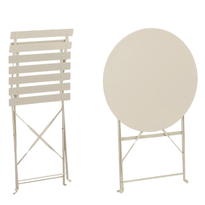 Set bistrot pieghevole AUSTIN beige: tavolo e sedia in acciaio per terrazza e giardino.