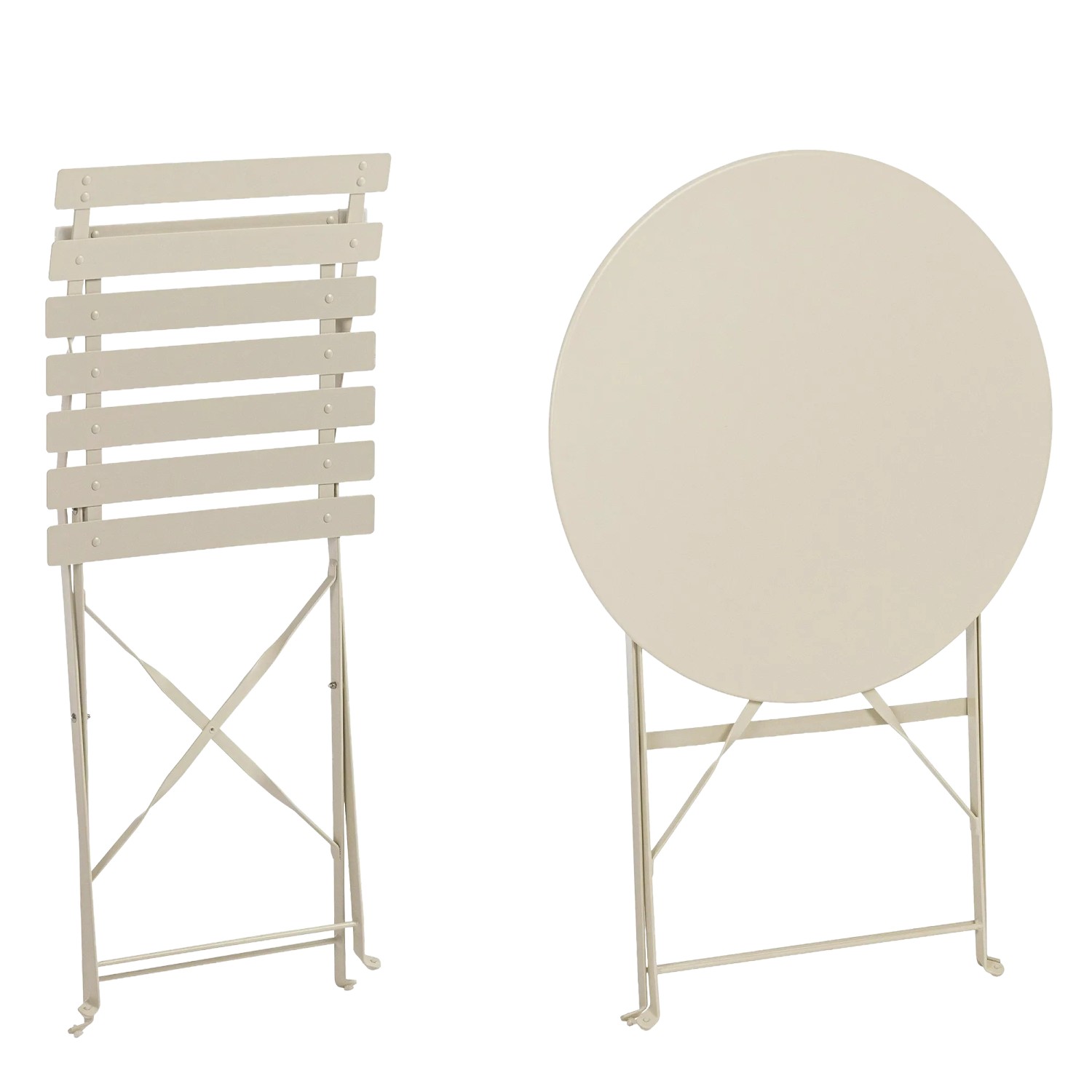 Set bistrot pieghevole AUSTIN beige: tavolo e sedia in acciaio per terrazza e giardino.