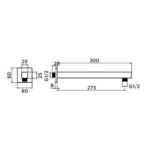 Disegno tecnico: t.b.t. Accessorio doccia con dimensioni.
