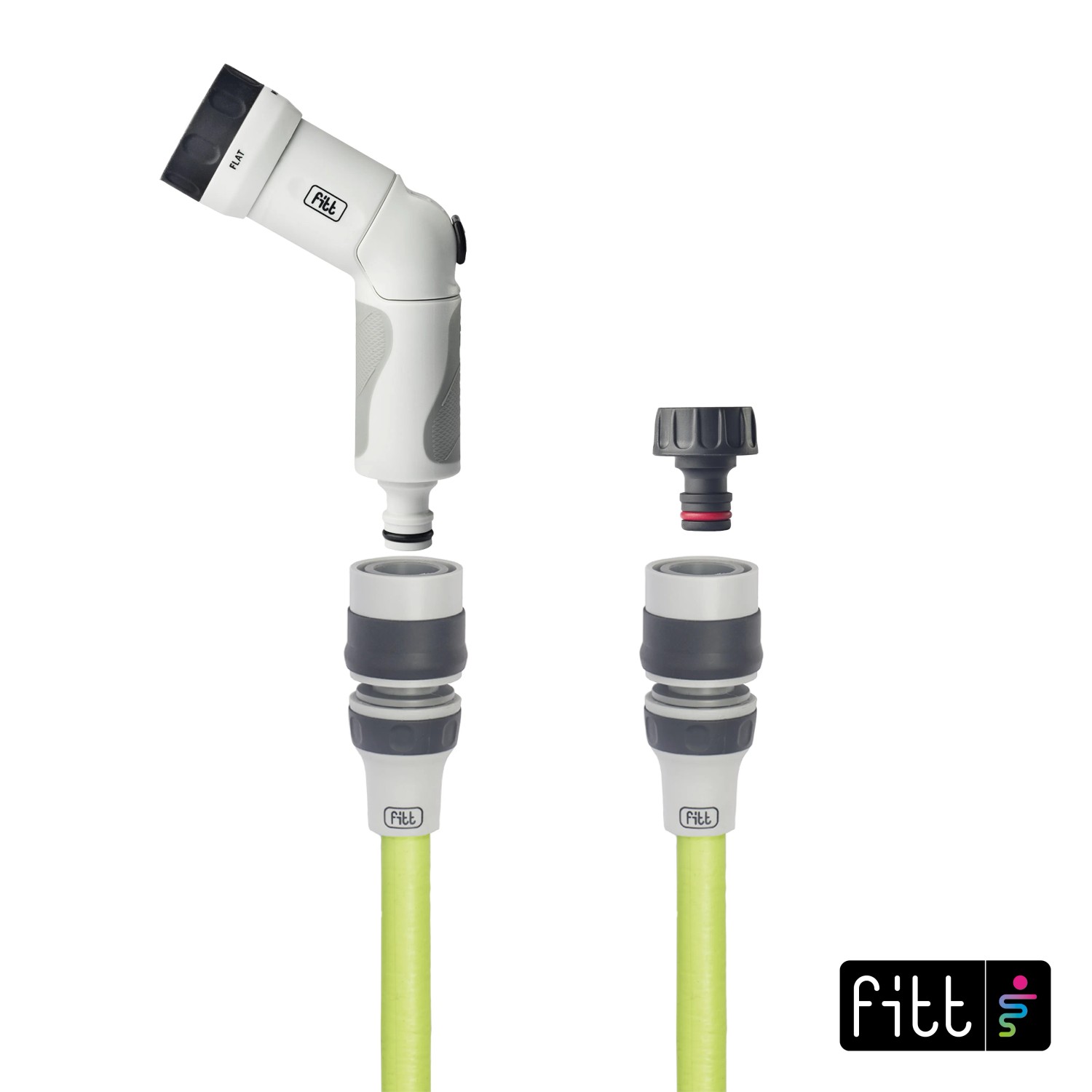Set tubo FITT con ugello a spruzzo e raccordo per irrigazione.