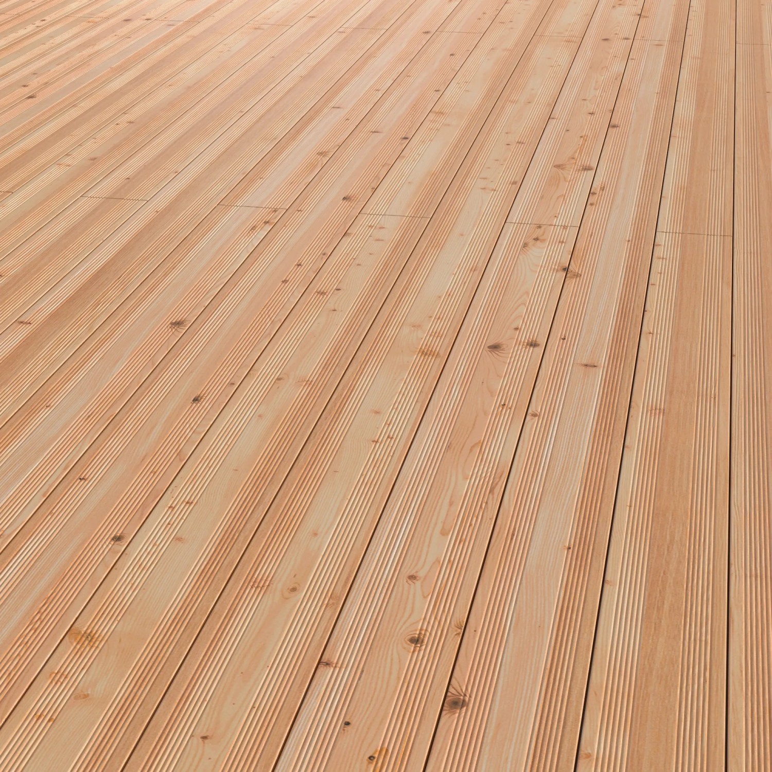 Listoni per terrazza in douglasia con superficie scanalata e colore legno naturale.