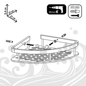 Mensola angolare t.b.t. per bagno, materiale di montaggio incluso.
