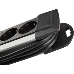 Brennenstuhl Premium-Alu-Line ciabatta multipresa, 6 posti, argento-nero, cavo 3m, vista dettagliata.