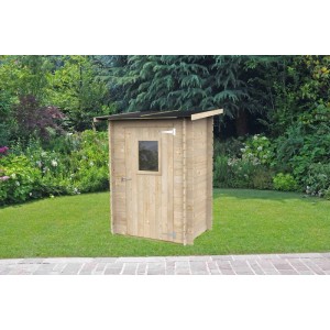 Casetta in legno Argenta 146x98 cm in giardino. Abete chiaro, tetto nero, porta con finestra. Per attrezzi.