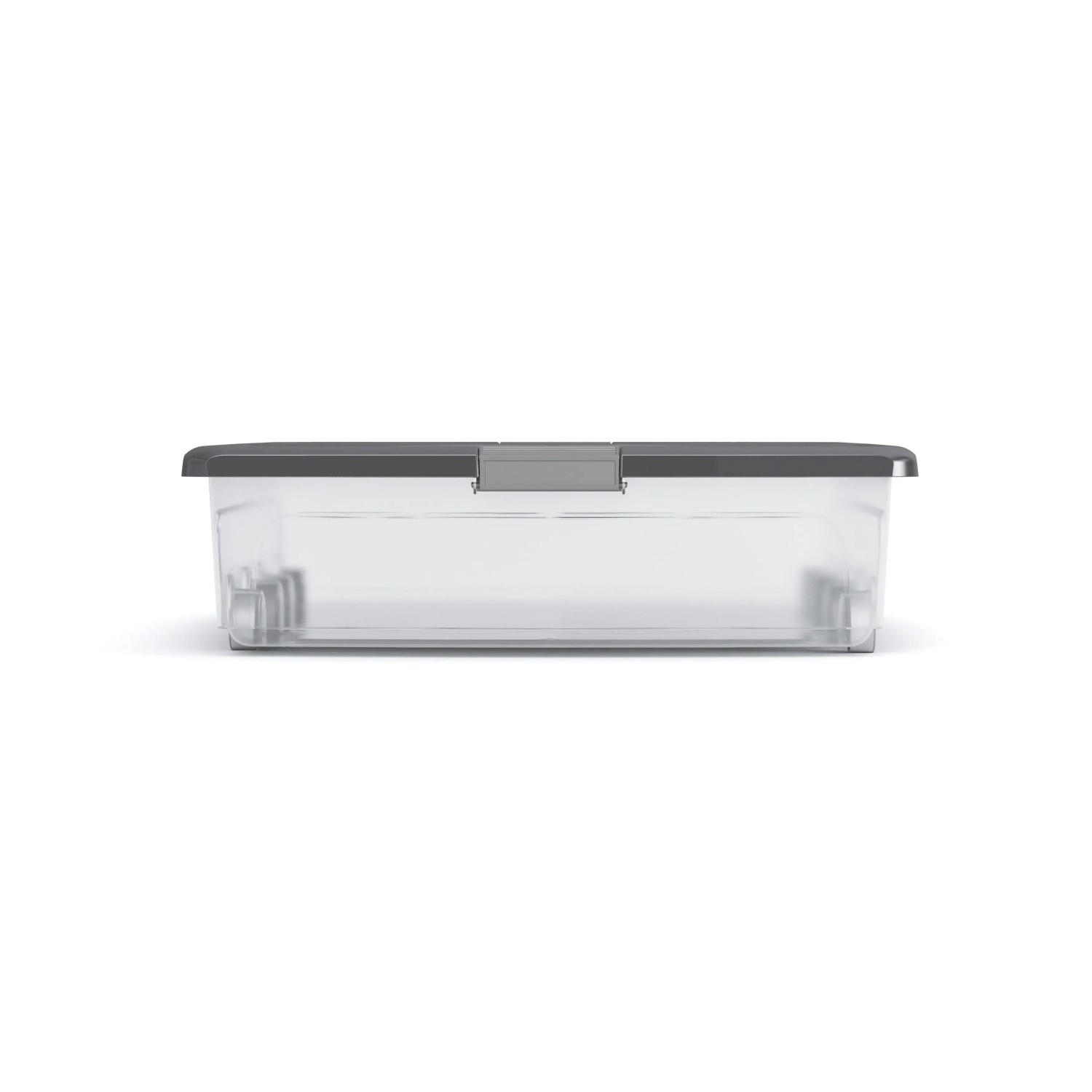 Contenitore t.b.t. trasparente con coperchio grigio per lo stoccaggio.