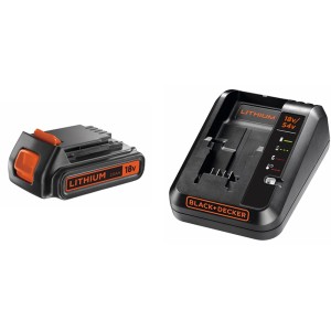 Black+Decker starter kit: caricabatterie rapido e batteria 18V per elettroutensili.