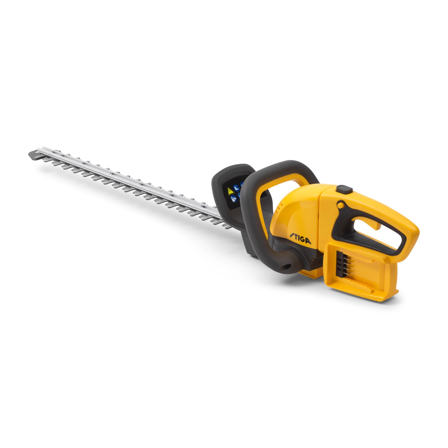 Set tagliasiepi a batteria Stiga HT 300e, giallo/nero, con batteria e caricabatterie.