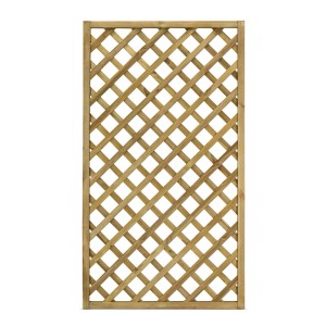 Grigliato da giardino in legno con design quadrato.