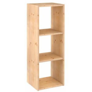 Scaffale in legno con 3 scomparti, legno di pino, ideale per libri e decorazioni.