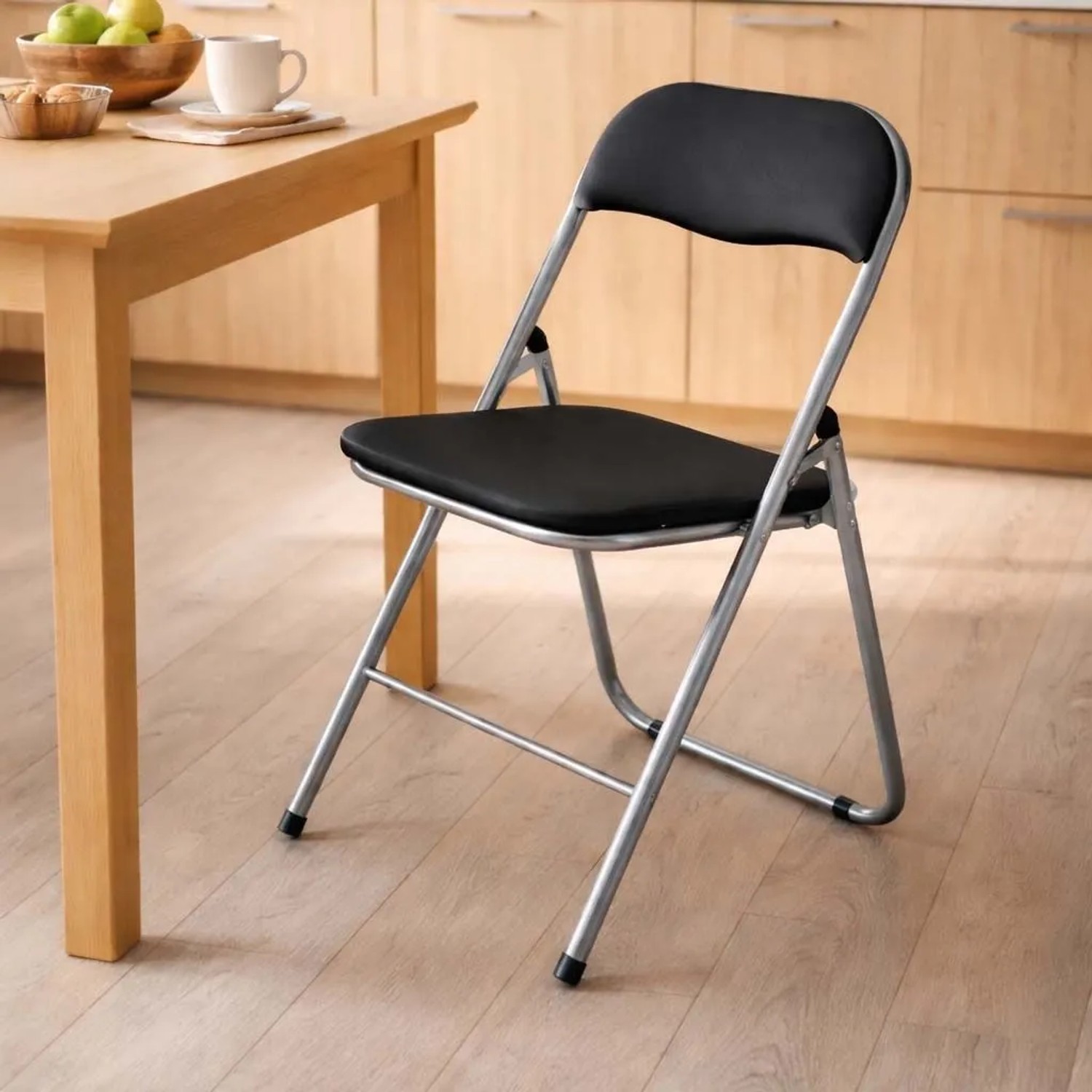 Sedia pieghevole in acciaio con imbotittura 45x45x80 cm nero_3