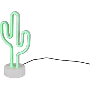 Lampada da tavolo a LED a forma di cactus bianca con luce verde, alta 29,6 cm.