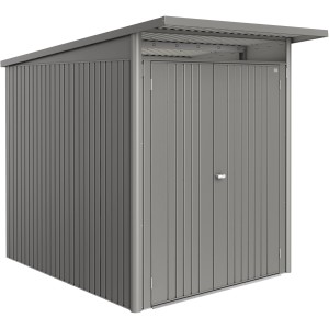 Casetta da giardino in metallo Biohort AvantGarde ECO Gr. A2, grigio quarzo metallizzato, con doppia porta.