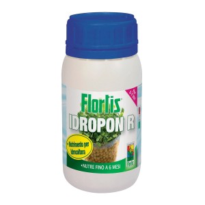 Flortis Idropon R fertilizzante per fiori per idroponica in contenitore bianco con coperchio blu.