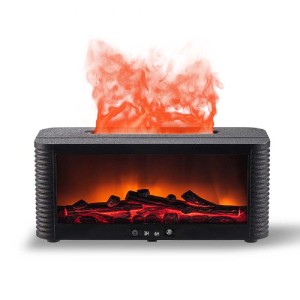 Camino decorativo con effetto fiamma e aspetto legna per un'atmosfera accogliente.