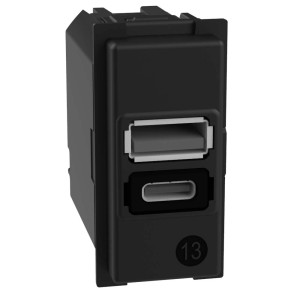 Inserto USB-A/USB-C nero t.b.t. per placche e comandi.