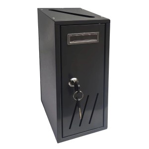 Cassetta postale nera con serratura e scomparto per giornali.