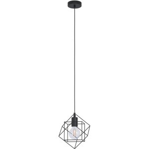 Lampada a sospensione nera Eglo Straiton con struttura in filo metallico in stile vintage. Lampada a sospensione per lampadine E27.