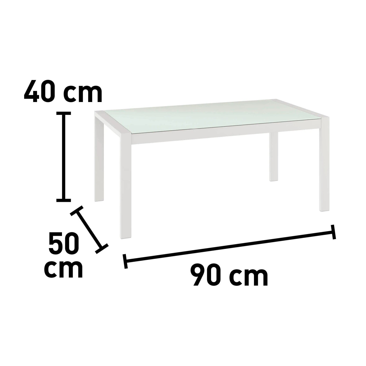 Illustrazione del tavolo del set lounge divano Noralee, look alluminio bianco, dimensioni 40x90x50 cm.
