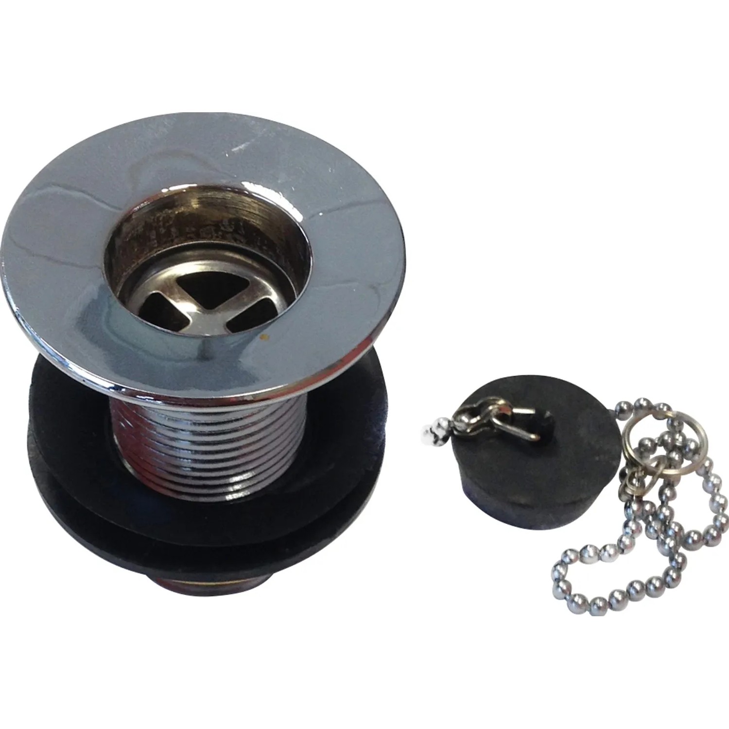 Raccordo di scarico con tappo e catena per fontane da giardino.