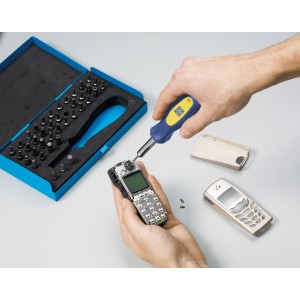 Set di inserti di sicurezza LUX (41 pz.) durante la riparazione di un cellulare. Set di inserti con cacciavite e inserti in scatola di metallo.