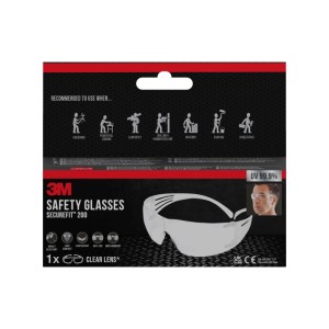 Occhiali di protezione 3M SecureFit 200 con lenti chiare per una protezione ottimale degli occhi.