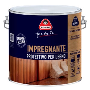 Barattolo blu scuro di impregnante per legno Boero.