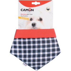 Collare per cani t.b.t. a scacchi blu e bianchi con fascia rossa.