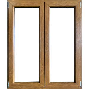 Finestra in PVC marrone a due ante.