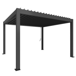 Pergola Biohort, grigio scuro metallizzato, 255x404,5x367,5 cm, copertura per terrazzi a lamelle.