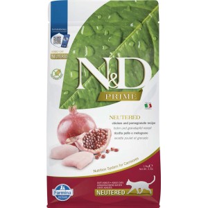 N&D Prime cibo secco per gatti sterilizzati con pollo e melograno.