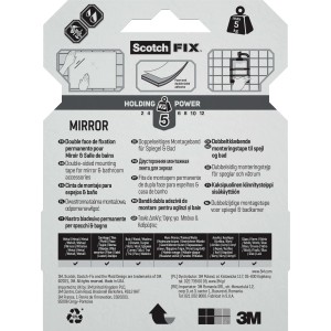 Nastro biadesivo Scotch-Fix per specchi e bagni, portata fino a 5 kg.