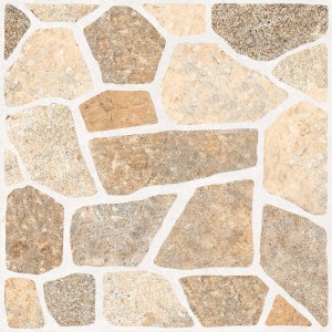 Piastrella per pavimentazione esterna t.b.t. con aspetto pietra naturale in beige e marrone.