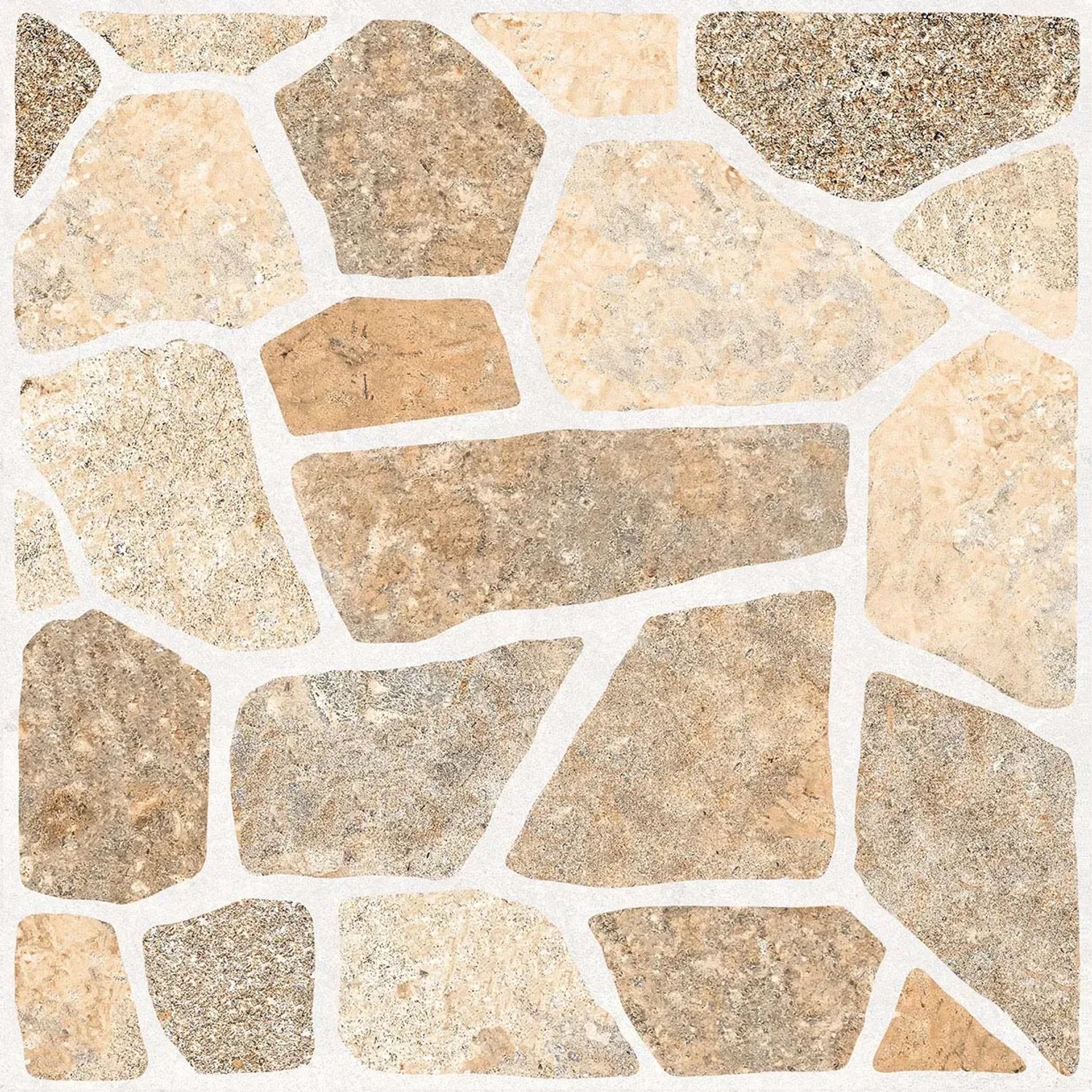 Piastrella per pavimentazione esterna t.b.t. con aspetto pietra naturale in beige e marrone.