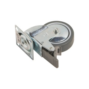 Rotella girevole con piastra, freno e cuscinetto liscio, Ø 75 mm, portata 50 kg.
