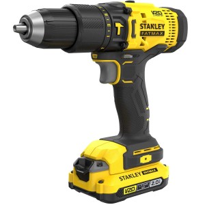 Trapano avvitatore a batteria Stanley Fatmax giallo e nero, ideale per avvitare.