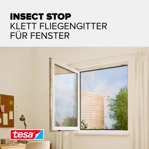 Zanzariera tesa Insect Stop a strappo antracite su finestra aperta. Facile montaggio, protezione insetti.