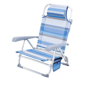 Sedia da giardino t.b.t. con rivestimento a righe blu e bianche e poggiatesta.