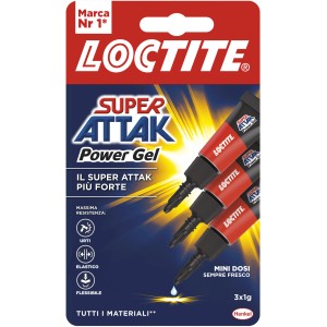 Loctite Super Attak Power Gel, colla 3x1g per incollaggi forti.