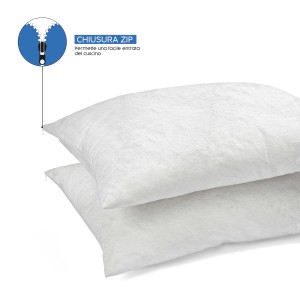 Dettaglio di federe bianche t.b.t. (Lenzuola) con cerniera.