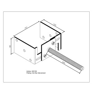 Supporto per palo a U da cementare, regolabile in larghezza per pali da 80-150mm.