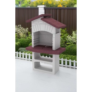 Barbecue in muratura t.b.t. con tetto e ripiani per giardino o terrazza.