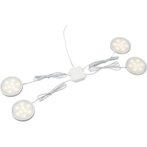 Faretti LED t.b.t., set da 4, faretti da incasso rotondi bianchi con cavo di collegamento.