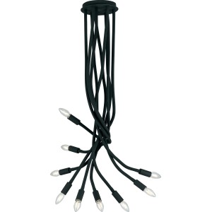 Lampada a sospensione Lover Luce Design nera a 9 luci con bracci flessibili e attacchi E14.