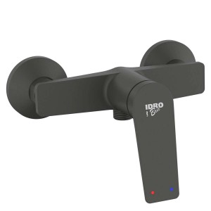 Miscelatore doccia t.b.t. antracite con leva e indicatore di temperatura.